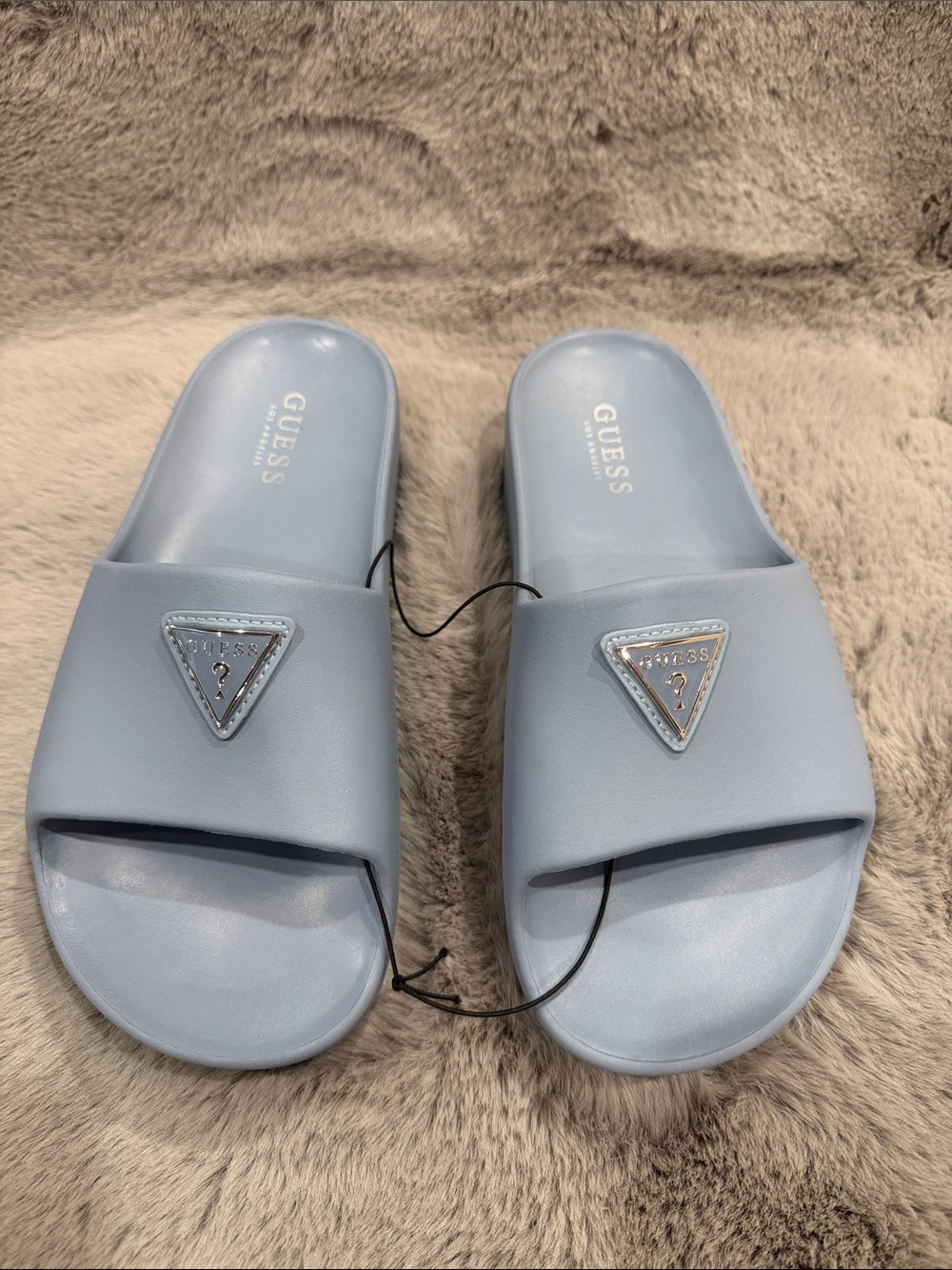 GUESS Los Angeles Light Blue Triangle Logo Platform Slide Sandals Size 7M Like N